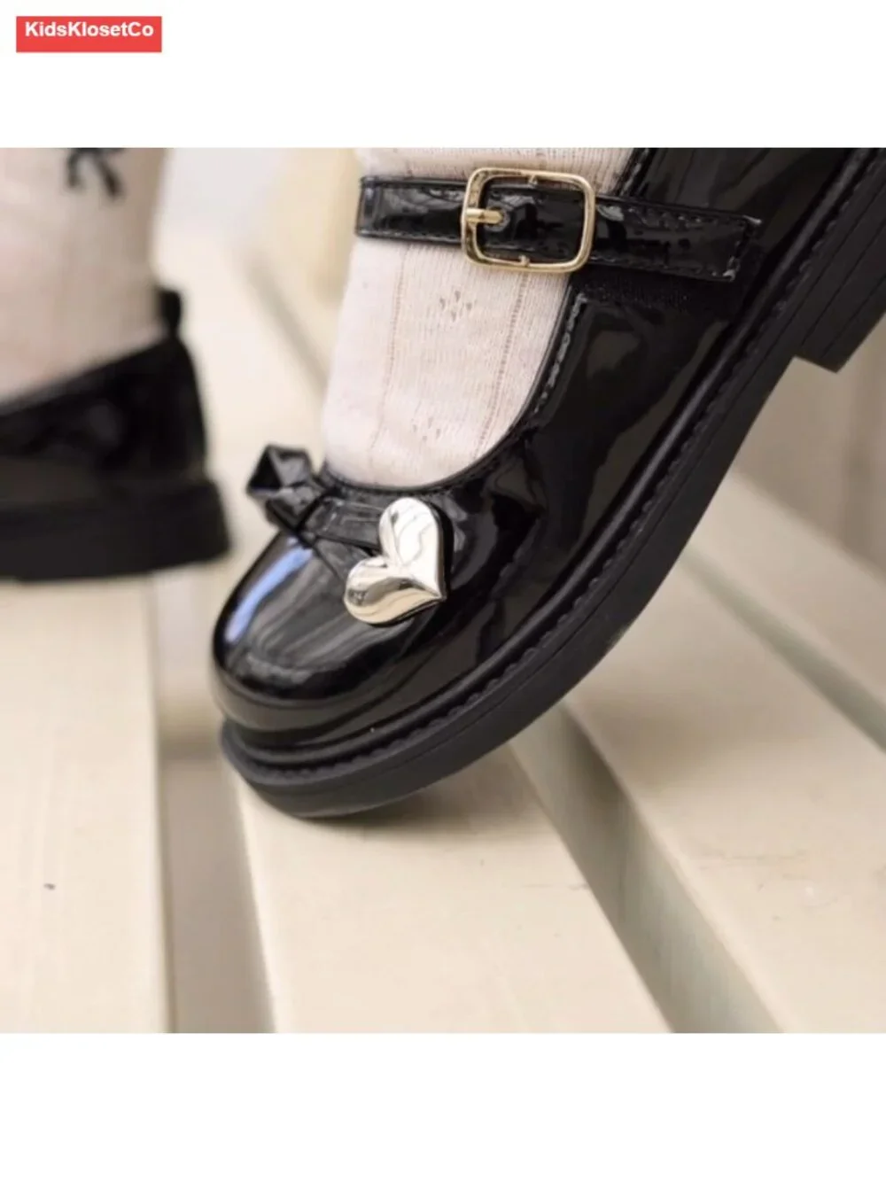 Girls Mary Jane Flats Dress Shoes Patent Leather Hook & Loop Closure